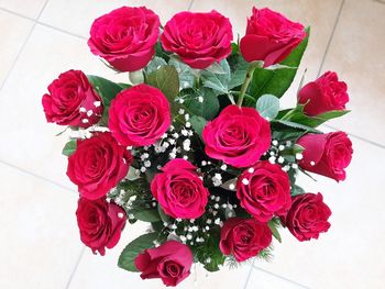 Close-up of pink roses in vase