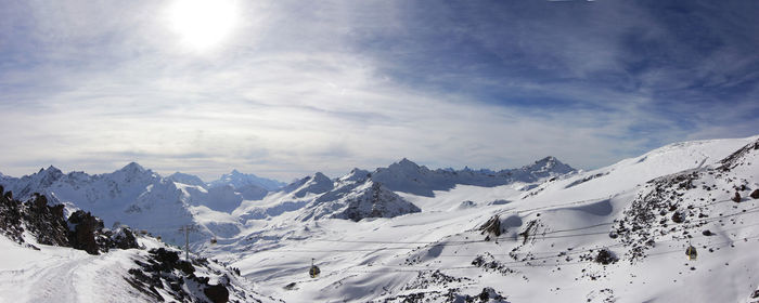 Scenic view of snowcapped mountains against sky