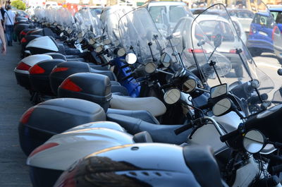 View of motorcycles parked on street