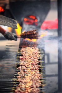 Close-up of meat on barbecue grill