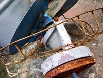 High angle view of old rusty metal