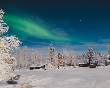 Scenic view of snow field against sky at night