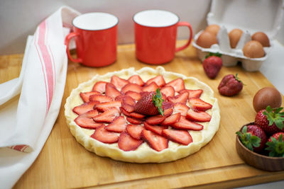 High angle view of breakfast on table