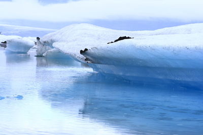 Scenic view of frozen lake against sky during winter