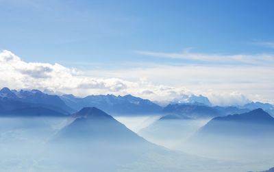 Scenic view of snowcapped mountains against sky