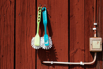 Clothes drying on wooden door