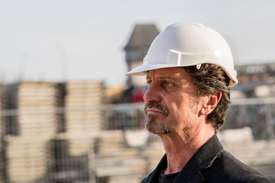 Close-up of architect at construction site
