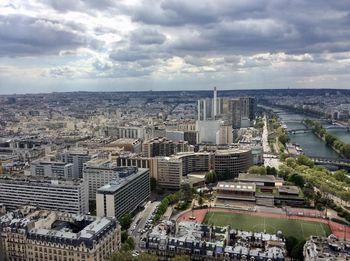 High angle view of buildings in city