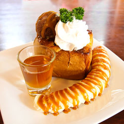 Close-up of drink served on table