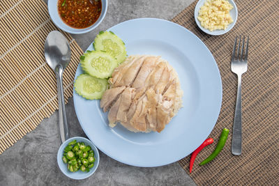 High angle view of food on table