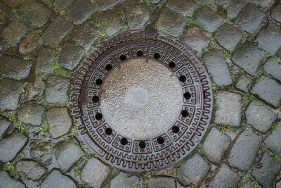 High angle view of manhole