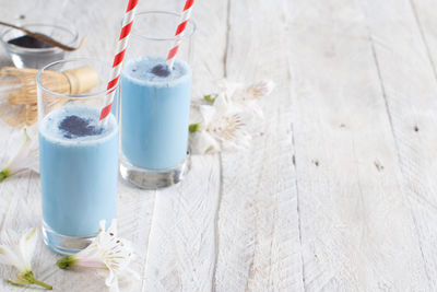 High angle view of drink on table