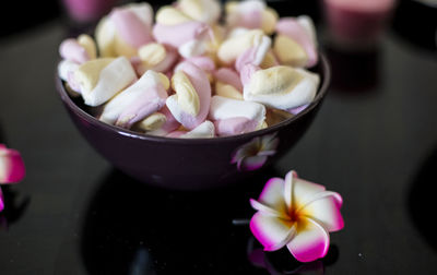 Flower with bowl of marshmallow