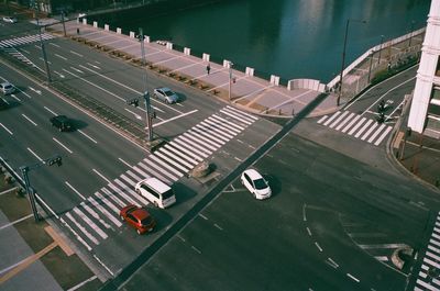 High angle view of cars on road