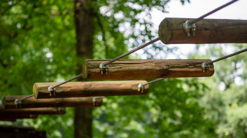 Close-up of rope tied to wooden post