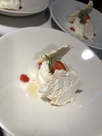 High angle view of ice cream in plate on table