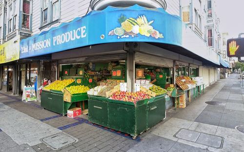 View of market stall in street