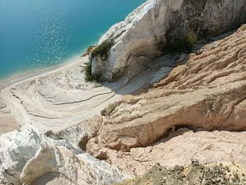 High angle view of rocks on beach