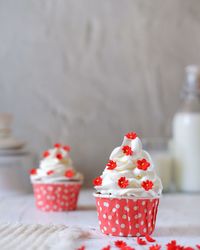 Close-up of cupcakes on table