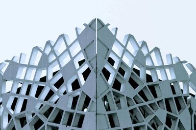 Low angle view of modern building against clear sky