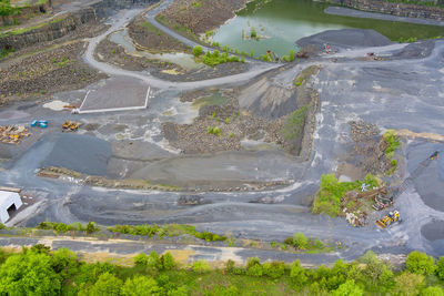 High angle view of road passing through land