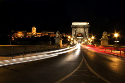 Light trails on road at night