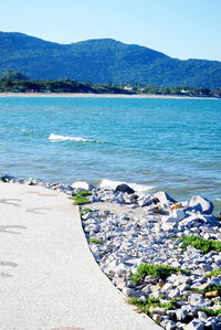 Scenic view of sea against clear sky