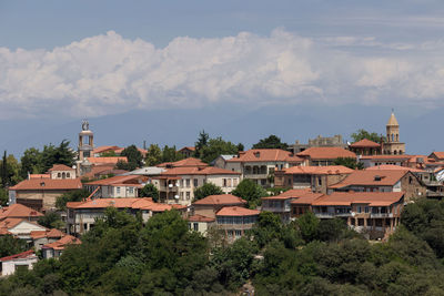 High angle view of townscape against sky