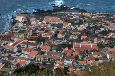 Aerial view of a town by beach