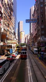 City street and buildings against sky