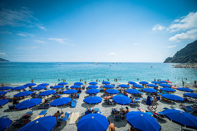 Scenic view of sea against blue sky