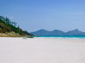 Scenic view of beach against clear sky