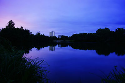 Scenic view of lake against sky at sunset