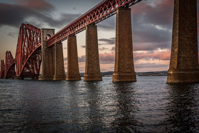Low angle view of suspension bridge over river