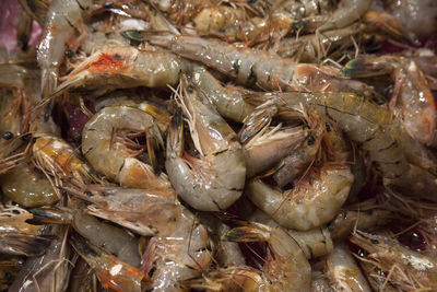 Full frame shot of prawns for sale at market