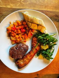 High angle view of food in plate on table