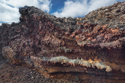 Low angle view of rock formations against sky