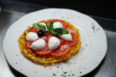 High angle view of meal served in plate