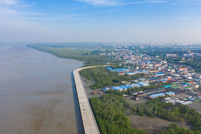 High angle view of cityscape against sky