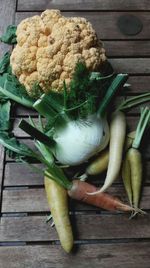 High angle view of vegetables on table