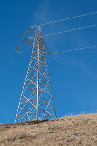 Electricity pylons in a mountain place. origin, transport and need for electricity. eletricity grid.