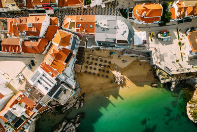 High angle view of buildings in city