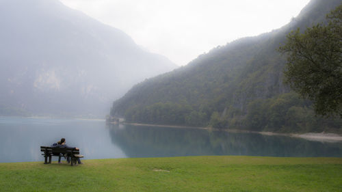 Scenic view of lake and mountains