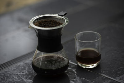 High angle view of coffee on table