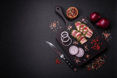 High angle view of food on table