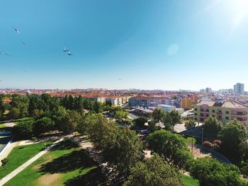 Aerial view of city against sky