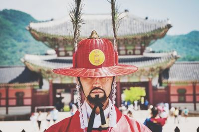 Portrait of man in temple