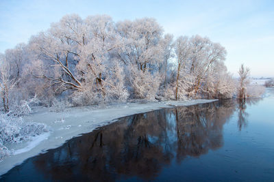 Scenic view of lake against sky during winter