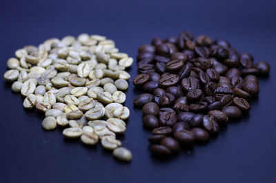 High angle view of coffee beans on table