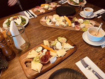 High angle view of food on table